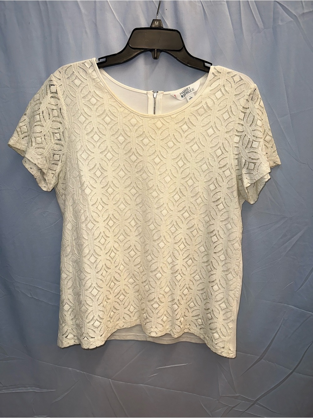 Market & Spruce Cream Geometric Lace Short Sleeve Top